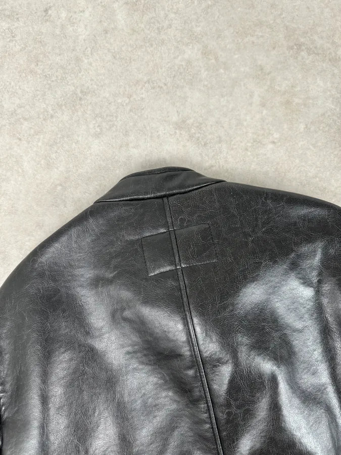 2000s Armani Black Leather Fur-Lined Bomber Jacket tRbbzPI 5