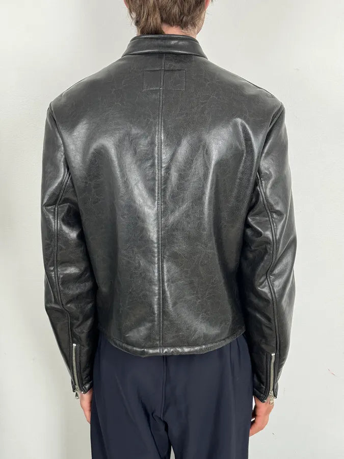 2000s Armani Black Faux Leather Minimalist Biker Jacket tRbbzPI 2