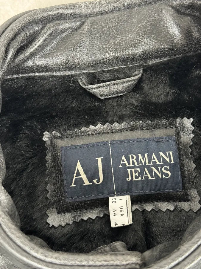 2000s Armani Black Faux Leather Minimalist Biker Jacket tRbbzPI 8