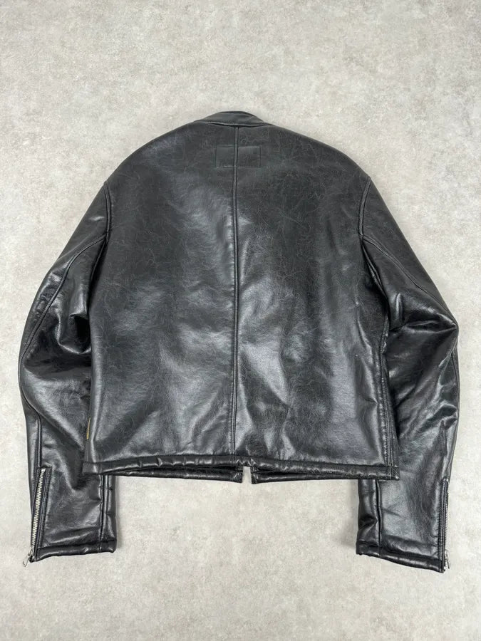 2000s Armani Black Faux Leather Minimalist Biker Jacket tRbbzPI 4