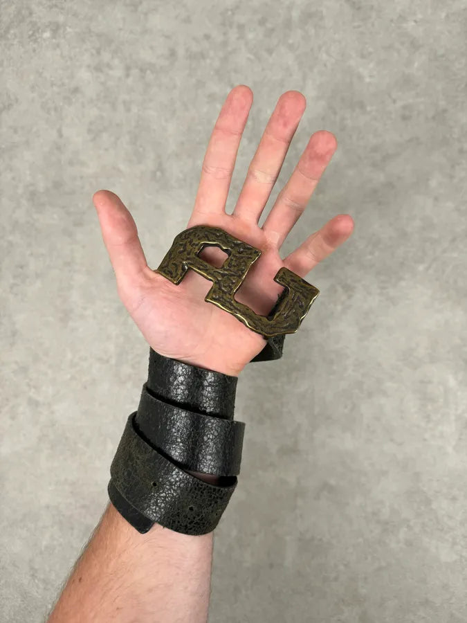Armani AJ Black Leather Hammered Belt UYyZUwr 1