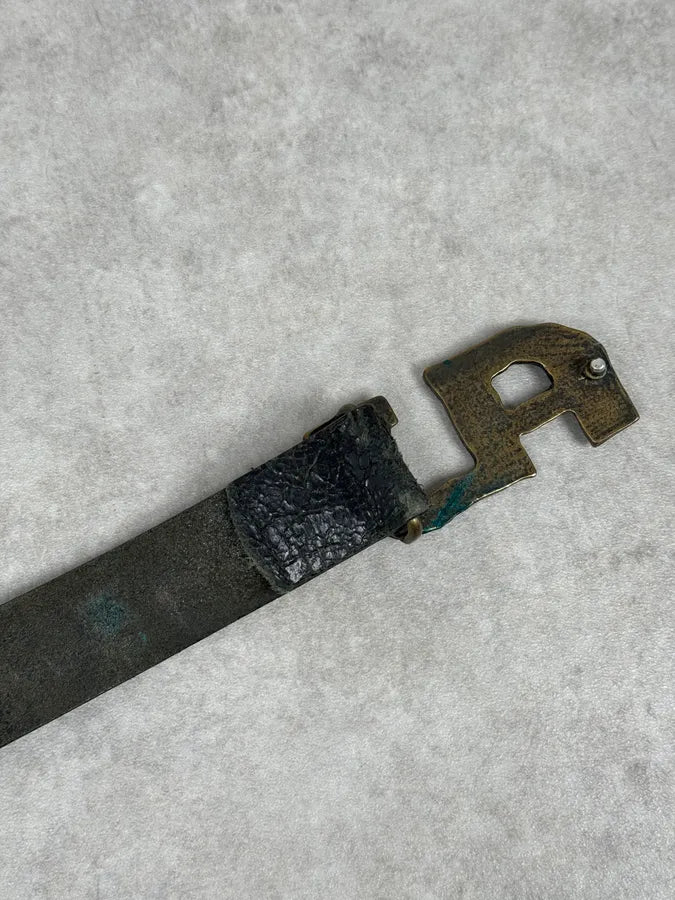 Armani AJ Black Leather Hammered Belt UYyZUwr 6