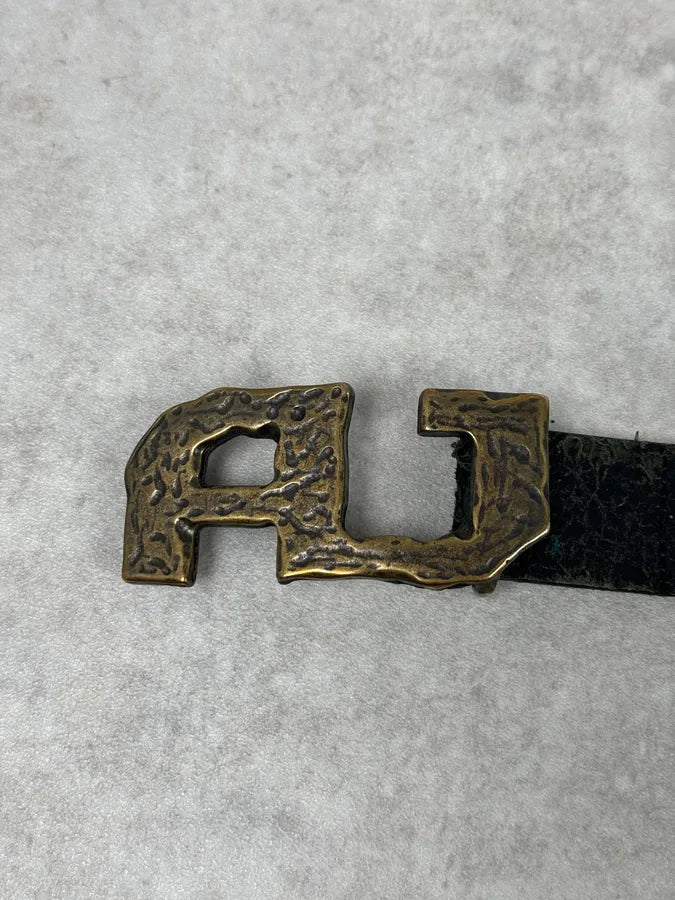 Armani AJ Black Leather Hammered Belt UYyZUwr 5