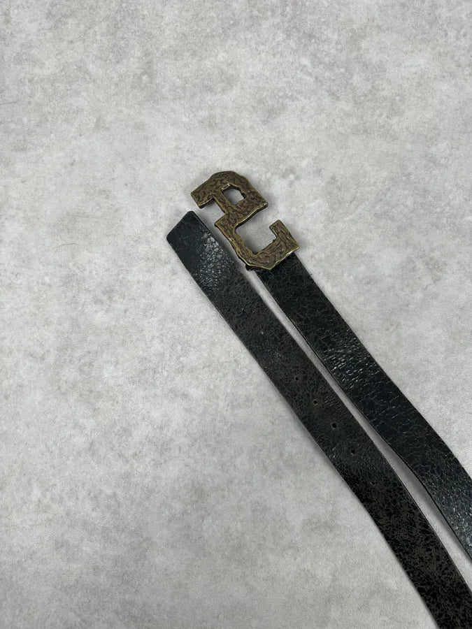 Armani AJ Black Leather Hammered Belt UYyZUwr 3