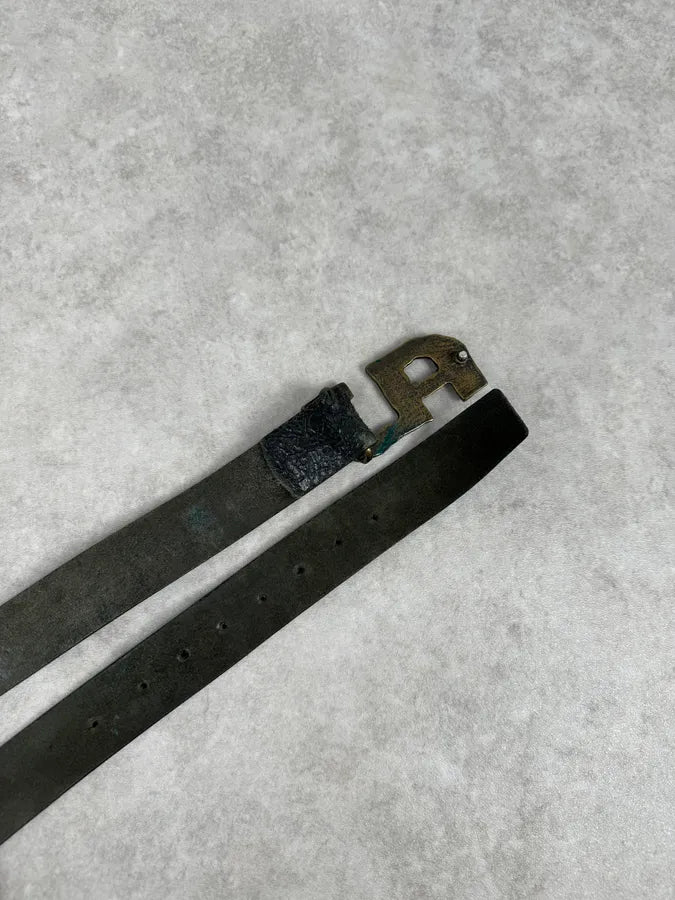 Armani AJ Black Leather Hammered Belt UYyZUwr 4