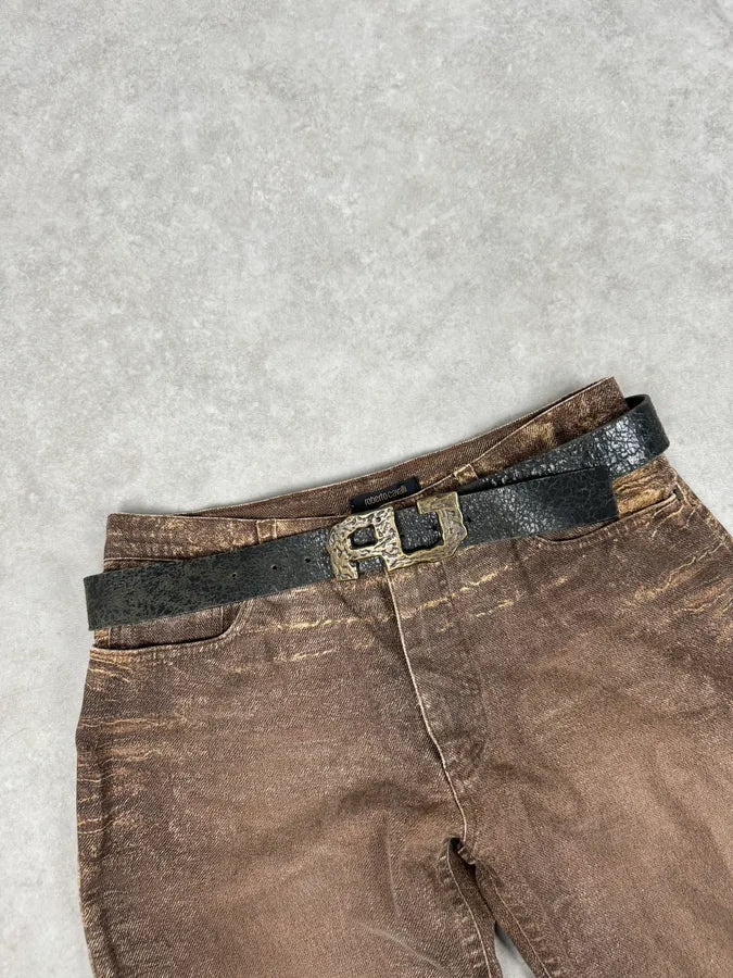 Armani AJ Black Leather Hammered Belt UYyZUwr 0