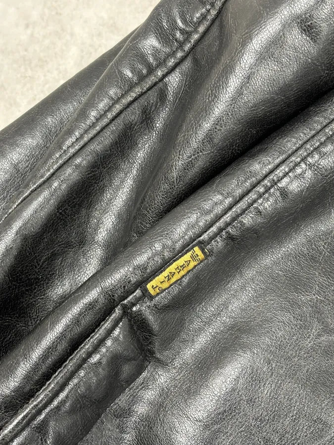 2000s Armani Black Faux Leather Fur Collar Jacket lFukdem 9