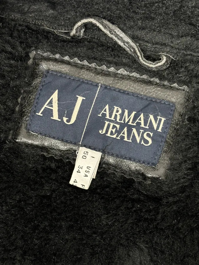 2000s Armani Black Faux Leather Fur Collar Jacket lFukdem 10