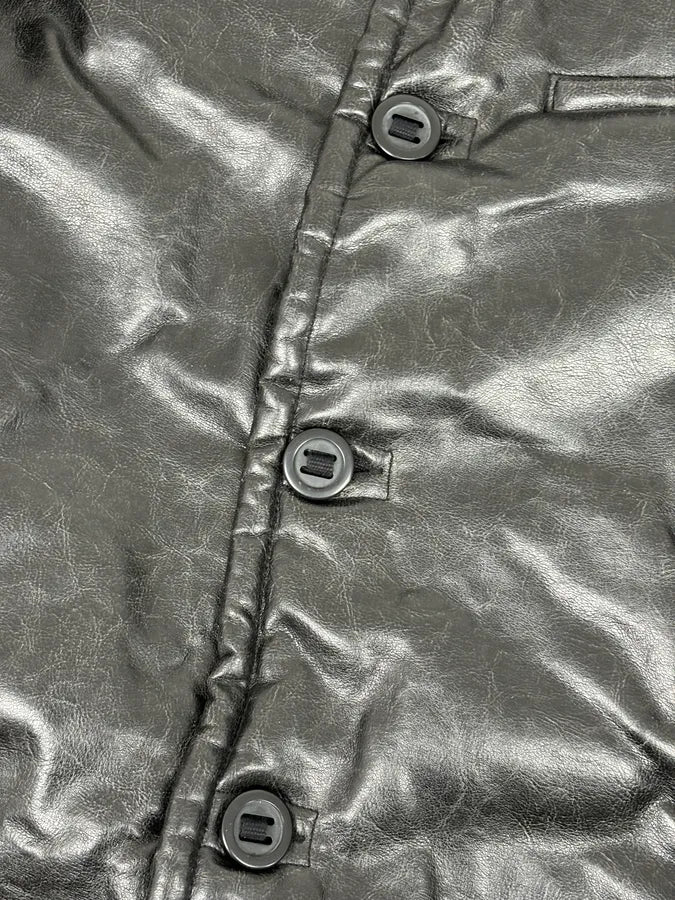 2000s Armani Black Faux Leather Fur Collar Jacket lFukdem 8