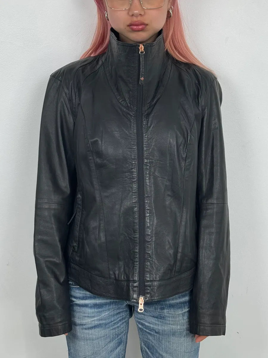2000s Armani Black High-Neck Avant-Garde Leather Jacket  vGRzeNp 1