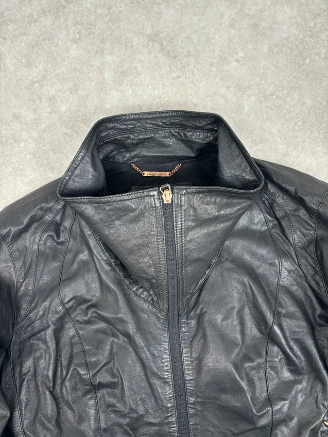 2000s Armani Black High-Neck Avant-Garde Leather Jacket  vGRzeNp 3