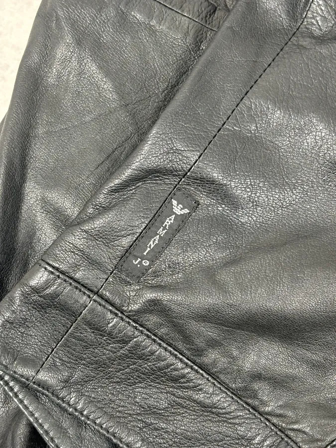 2000s Armani Black High-Neck Avant-Garde Leather Jacket  vGRzeNp 9