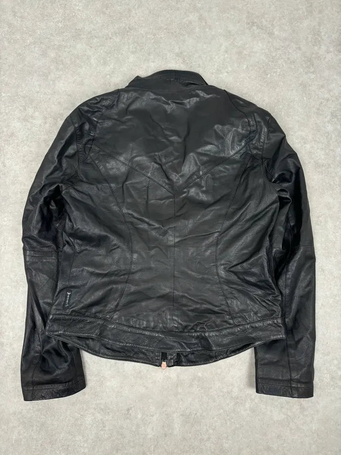 2000s Armani Black High-Neck Avant-Garde Leather Jacket  vGRzeNp 6