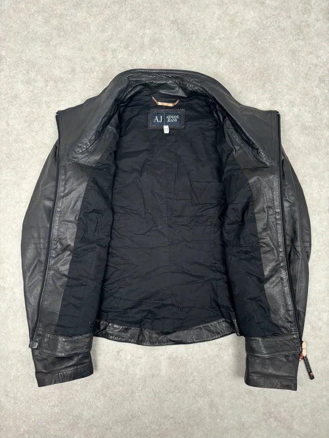 2000s Armani Black High-Neck Avant-Garde Leather Jacket  vGRzeNp 8