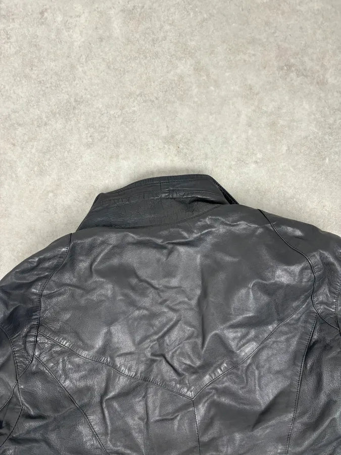 2000s Armani Black High-Neck Avant-Garde Leather Jacket  vGRzeNp 7