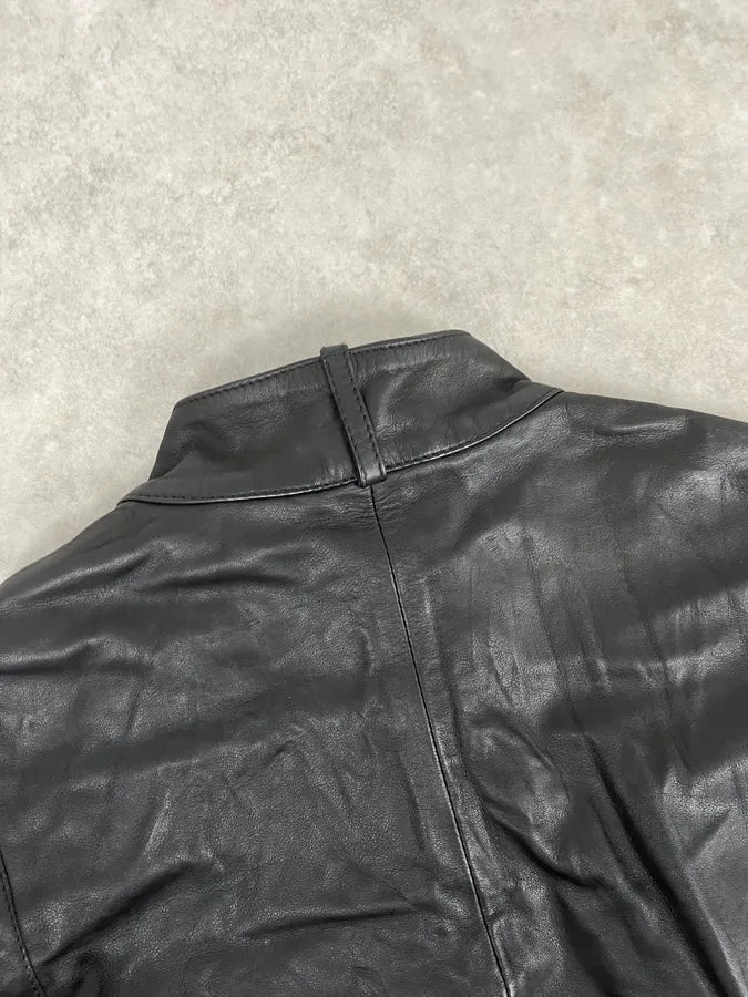 2000s Armani Hybrid Black & Green Leather Biker Jacket FoVDghN 6