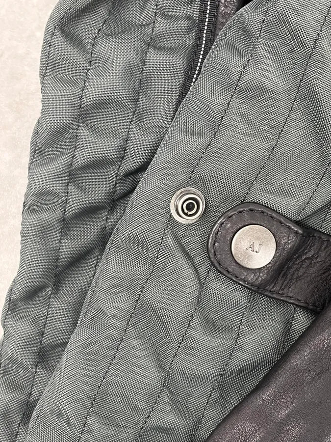 2000s Armani Hybrid Black & Green Leather Biker Jacket FoVDghN 10