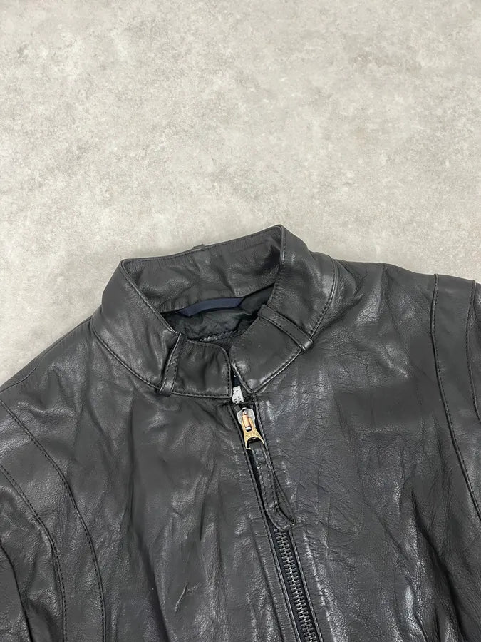 2000s Armani Hybrid Black & Green Leather Biker Jacket FoVDghN 4