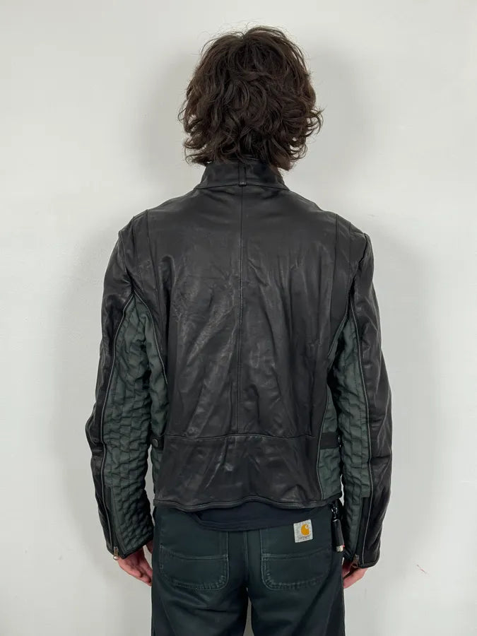 2000s Armani Hybrid Black & Green Leather Biker Jacket FoVDghN 2