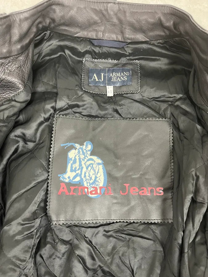 2000s Armani Hybrid Black & Green Leather Biker Jacket FoVDghN 11