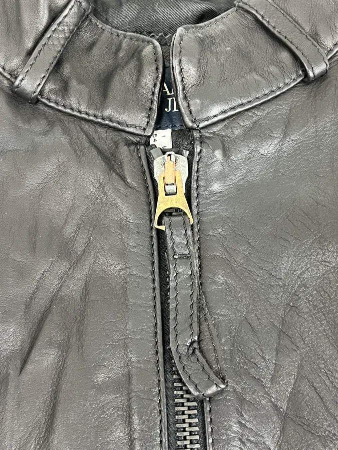 2000s Armani Hybrid Black & Green Leather Biker Jacket FoVDghN 8