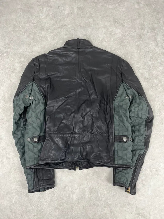2000s Armani Hybrid Black & Green Leather Biker Jacket FoVDghN 5