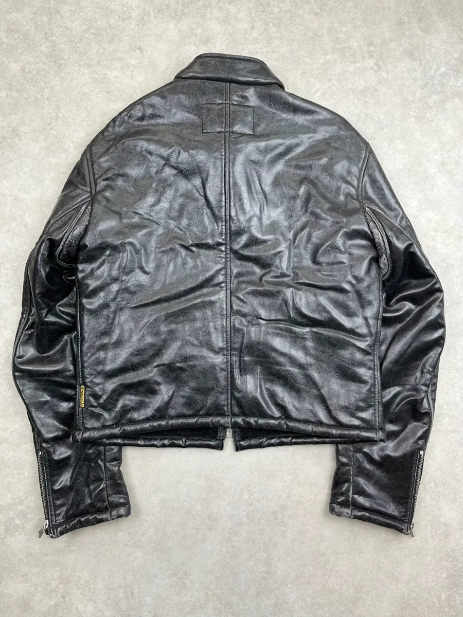2000s Armani Black Faux Leather Cropped Biker Jacket ikEQfjM 3