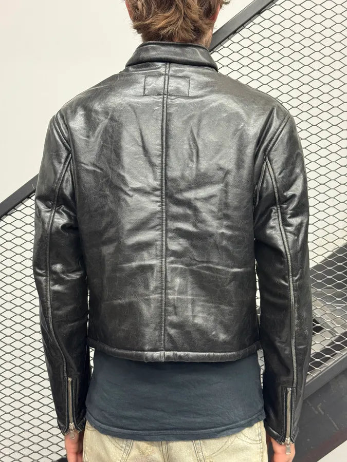 2000s Armani Black Faux Leather Cropped Biker Jacket ikEQfjM 2