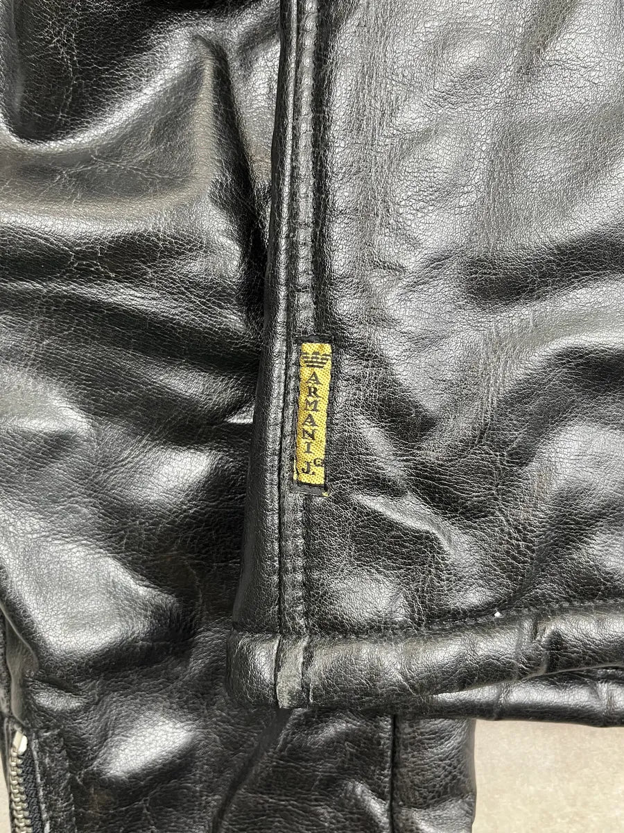 2000s Armani Black Faux Leather Cropped Biker Jacket ikEQfjM 8