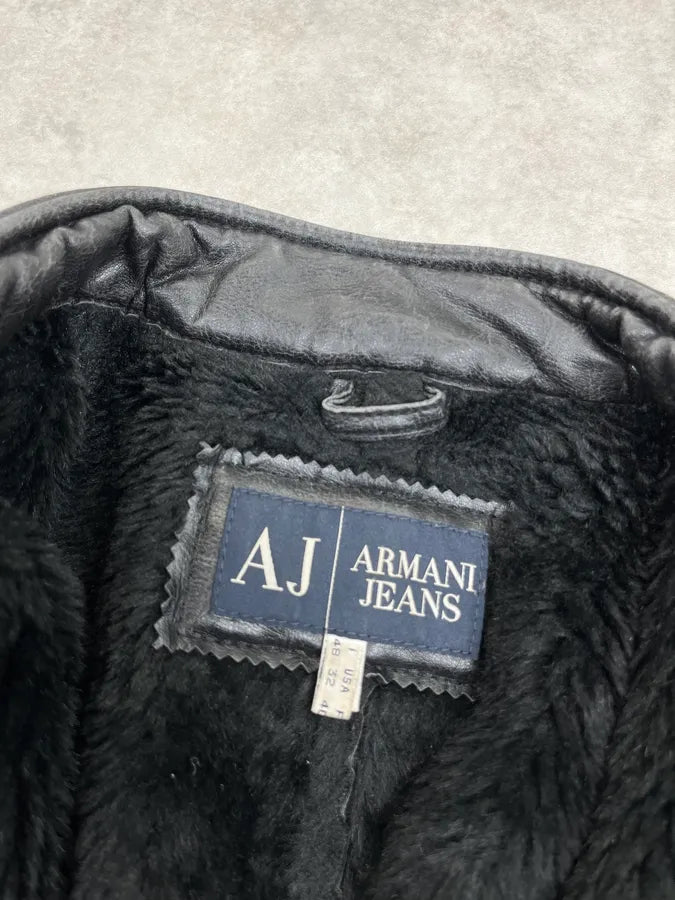 2000s Armani Black Faux Leather Cropped Biker Jacket ikEQfjM 10