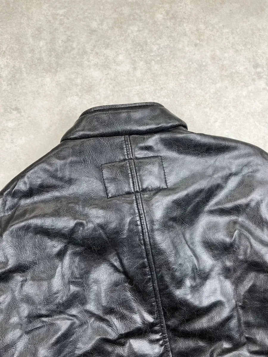 2000s Armani Black Faux Leather Cropped Biker Jacket ikEQfjM 6