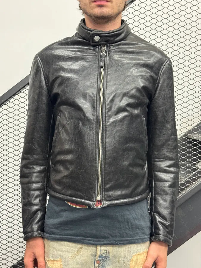 2000s Armani Black Faux Leather Cropped Biker Jacket ikEQfjM 1