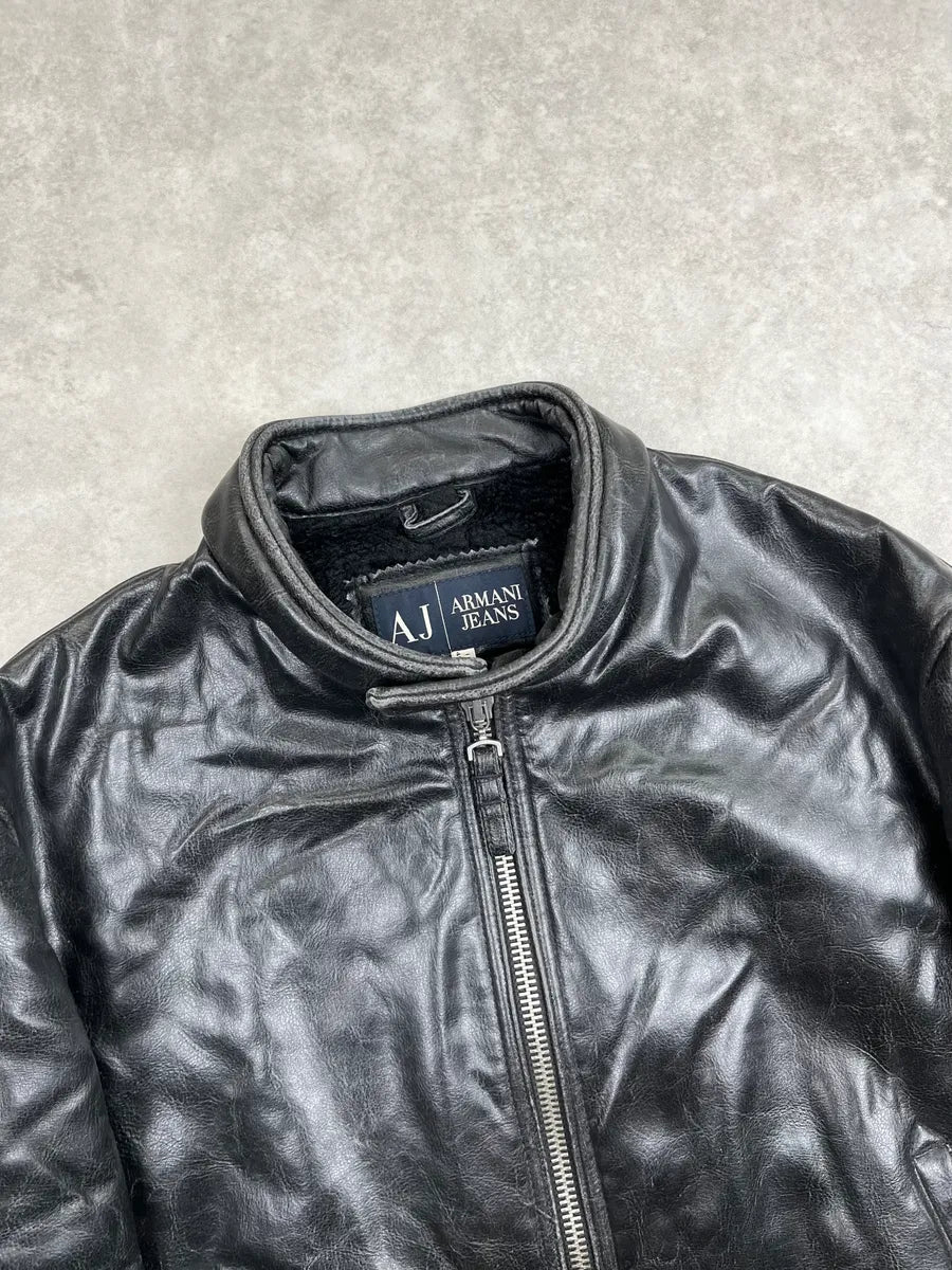 2000s Armani Black Faux Leather Cropped Biker Jacket ikEQfjM 5