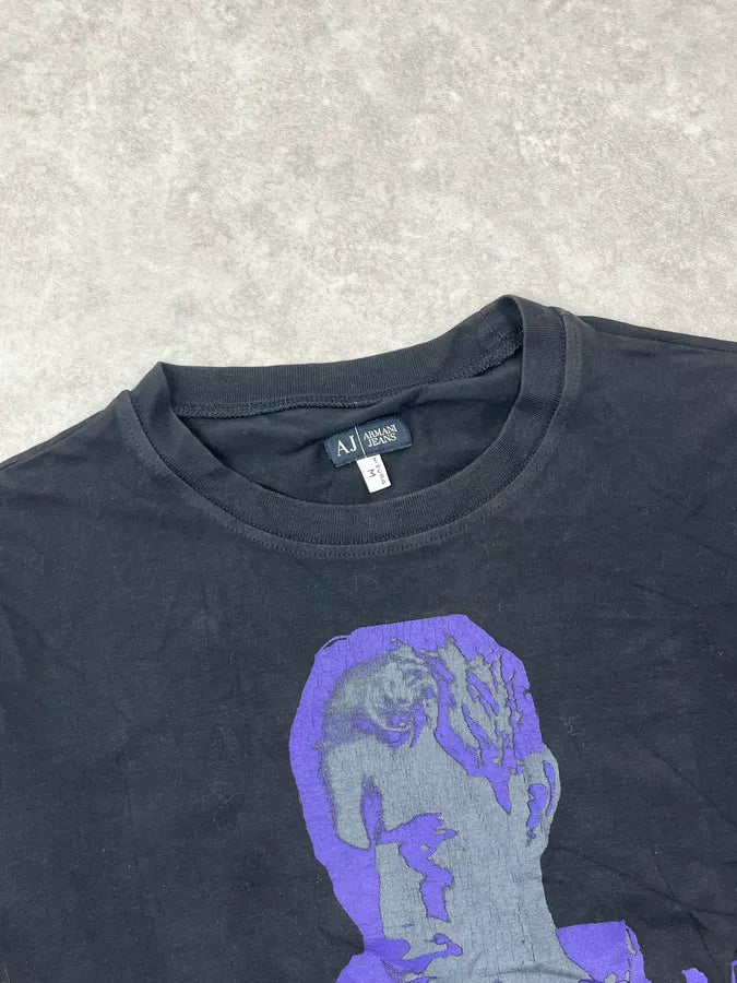 2000s Armani Black Mysterious Graphic Purple Print T-Shirt gCvfrKW 3