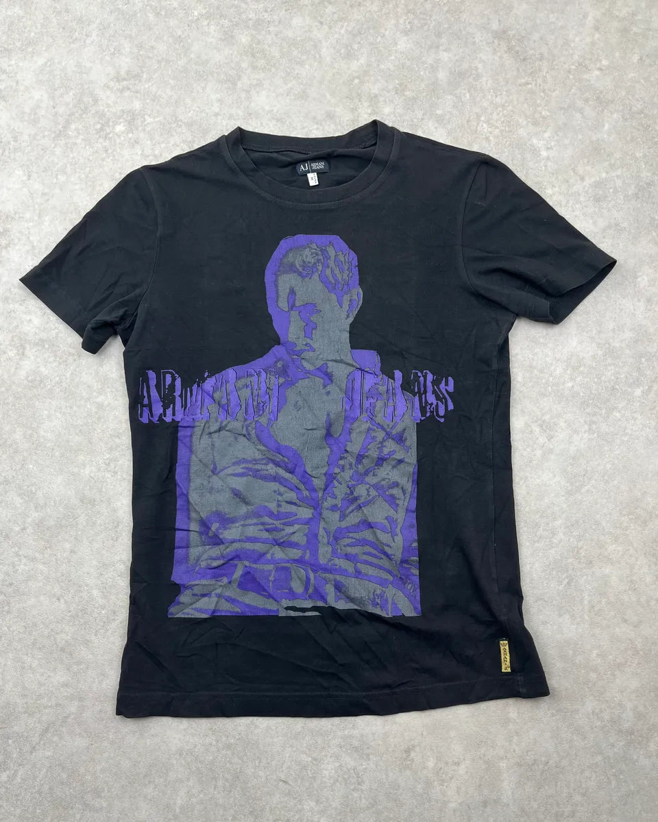 2000s Armani Black Mysterious Graphic Purple Print T-Shirt gCvfrKW 0