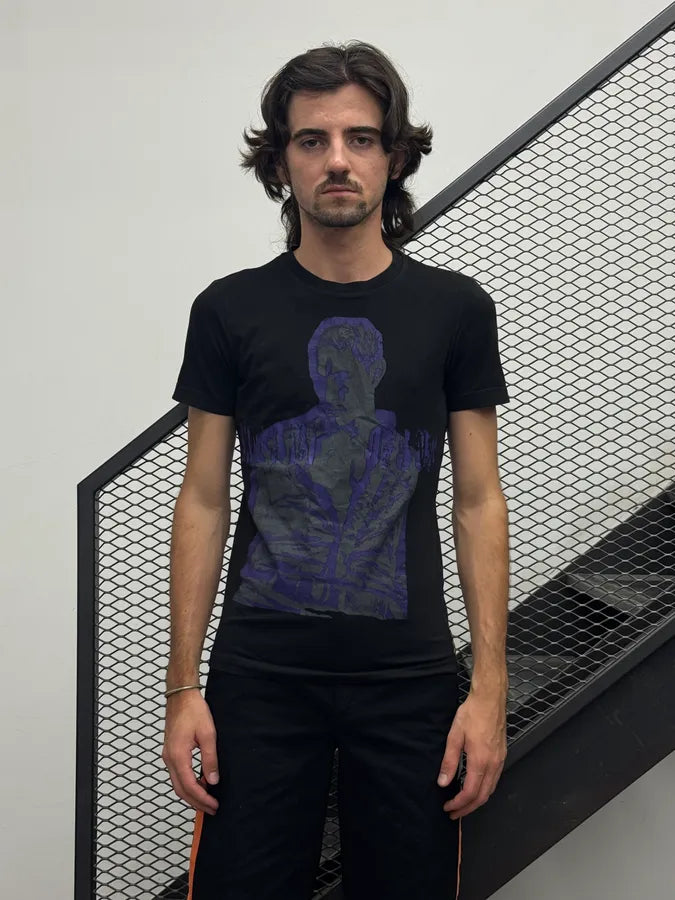 2000s Armani Black Mysterious Graphic Purple Print T-Shirt gCvfrKW 1