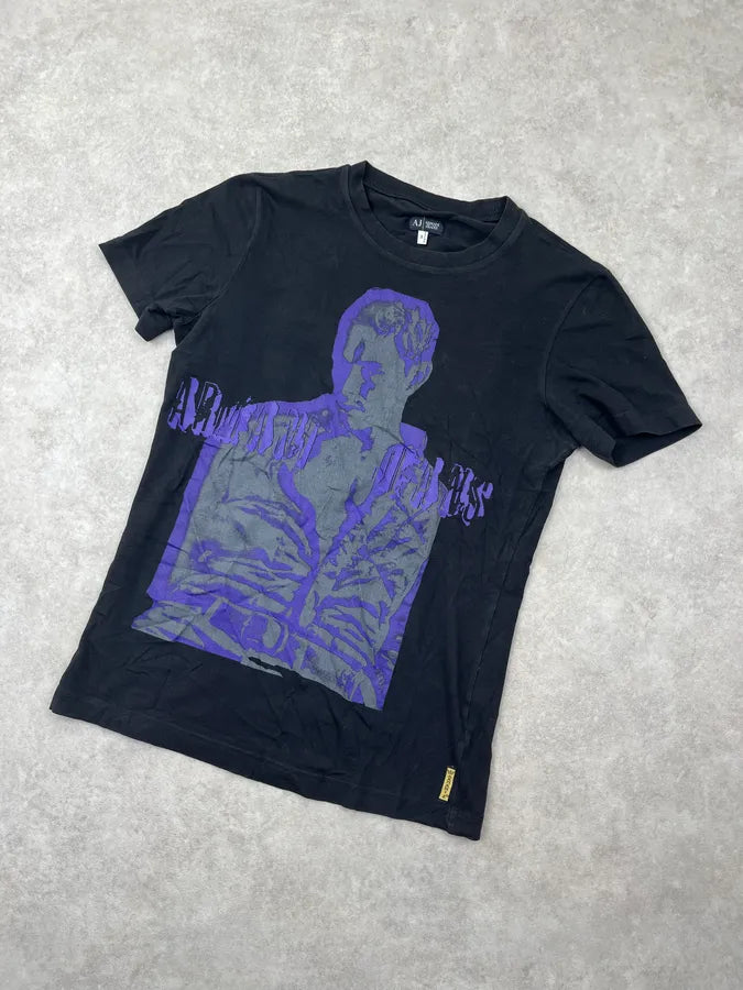 2000s Armani Black Mysterious Graphic Purple Print T-Shirt gCvfrKW 4