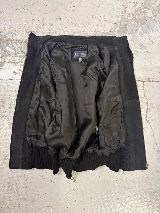 Armani Black Suede Avant-Garde Bomber Jacket gAEpeBE 6