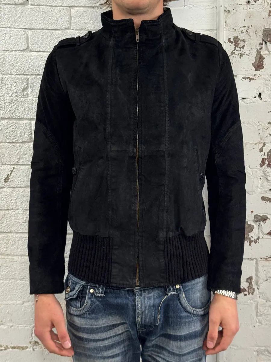Armani Black Suede Avant-Garde Bomber Jacket gAEpeBE 1