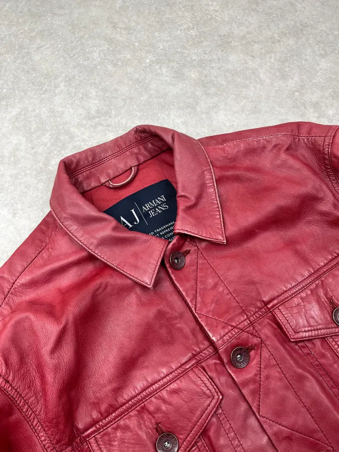 Armani Red Leather Leather Jacket ovkbALM 5