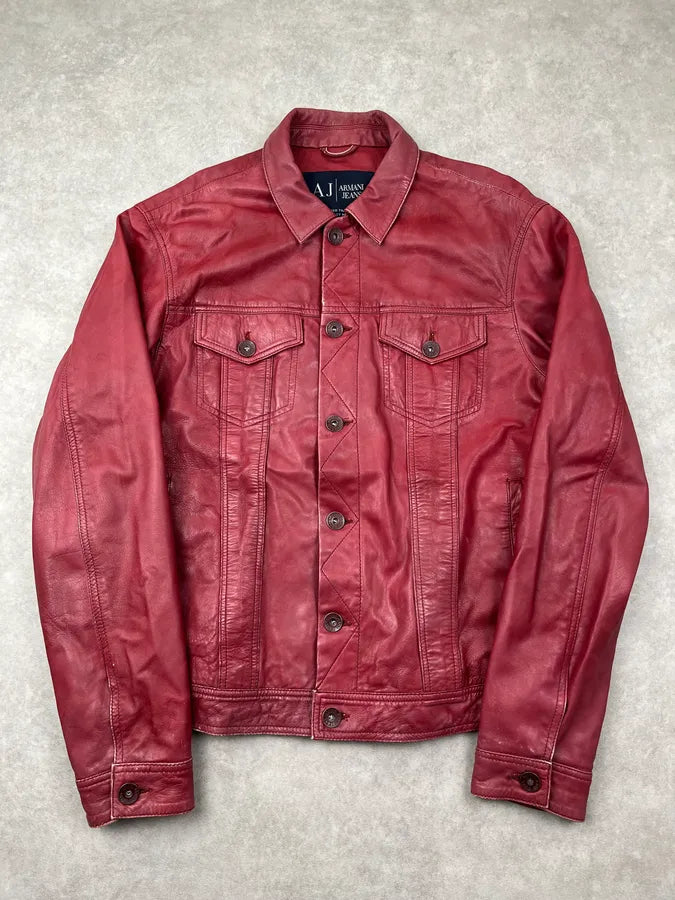 Armani Red Leather Leather Jacket ovkbALM 0