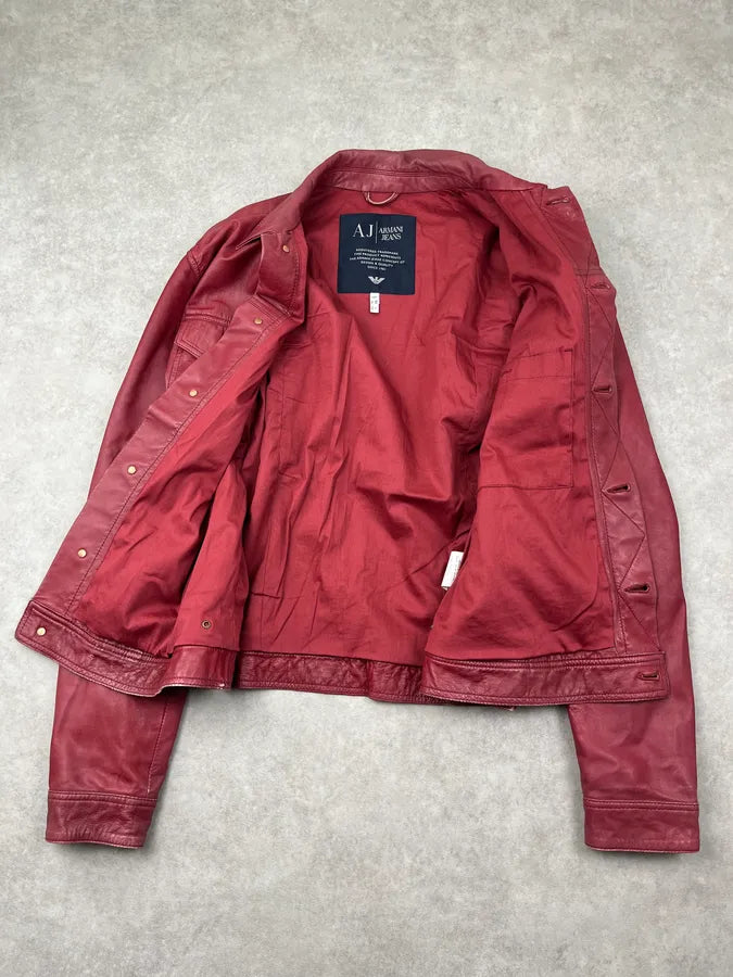 Armani Red Leather Leather Jacket ovkbALM 4