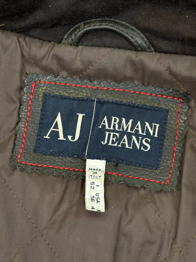 2000s Armani Brown Leather Contrast Stripe Biker Jacket fiGlvbA 8
