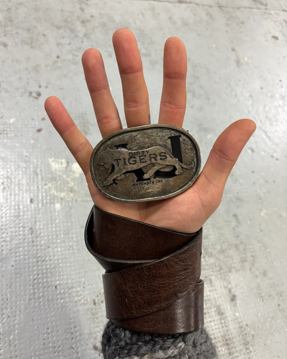 Armani Brown Leather Tigers Buckle Belt ycdCYJm 1