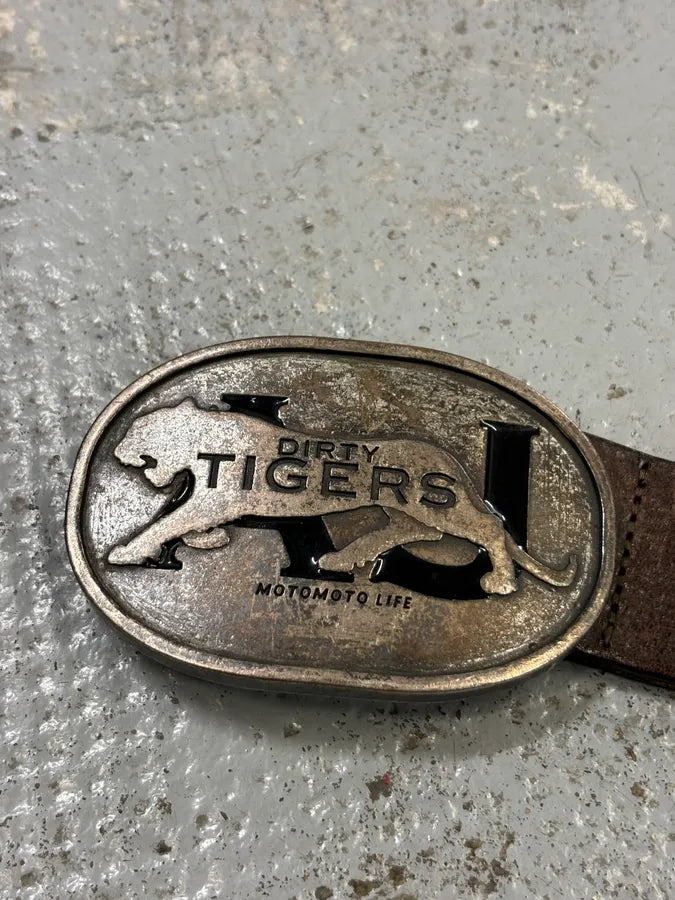Armani Brown Leather Tigers Buckle Belt ycdCYJm 3