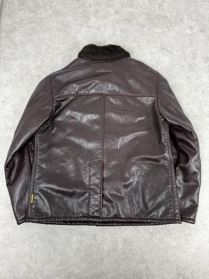 Armani Brown Shearling Collar Faux Leather Buttoned Jacket RBBDHji 3
