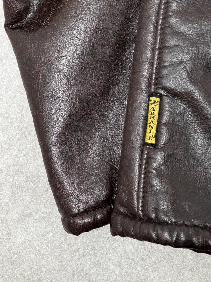 Armani Brown Shearling Collar Faux Leather Buttoned Jacket RBBDHji 9