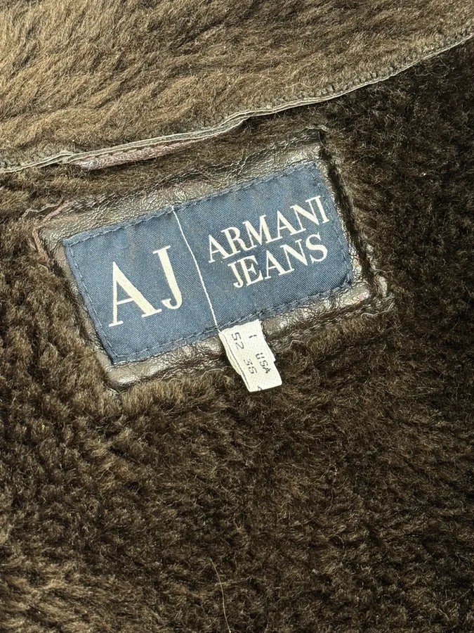 Armani Brown Shearling Collar Faux Leather Buttoned Jacket RBBDHji 10