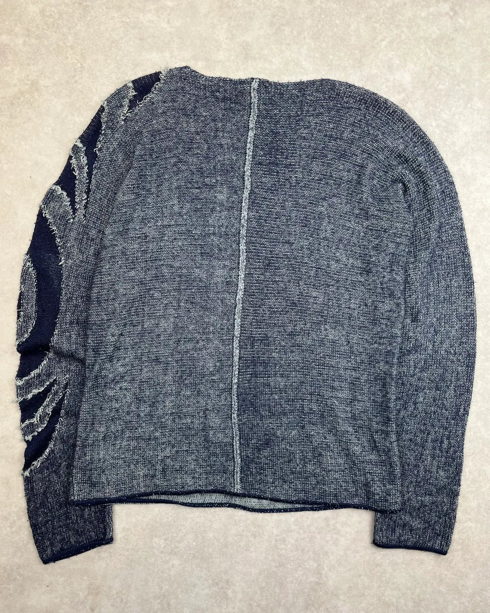 2000s Armani Charcoal Wool Distressed Tribal Sweater GmSXOvC 3