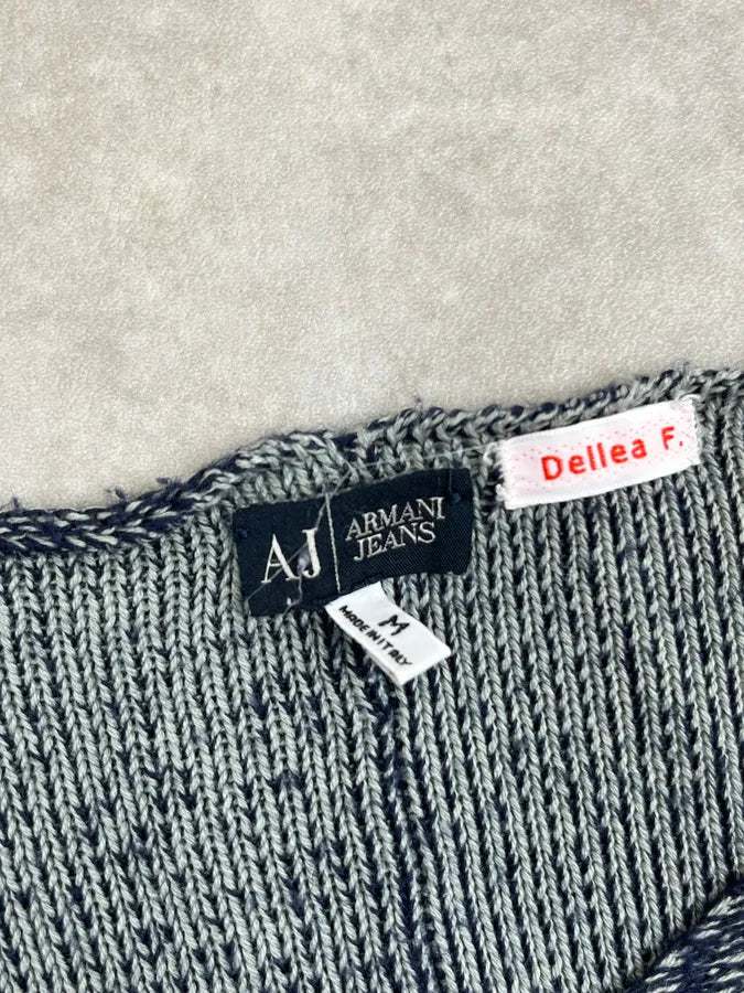 2000s Armani Charcoal Wool Distressed Tribal Sweater GmSXOvC 9